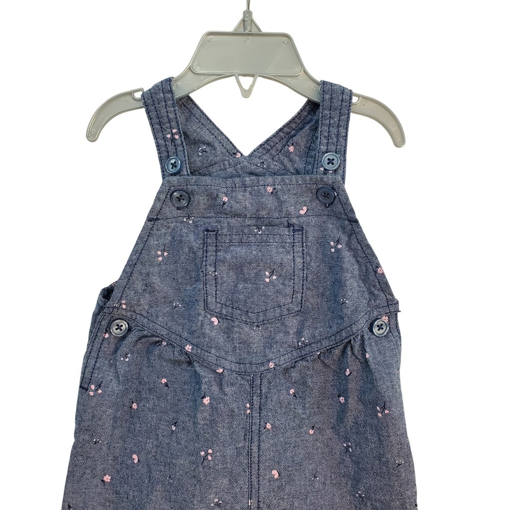 Carter's Chambray Overalls‎ Dress Floral Accents Buttons Size 18M